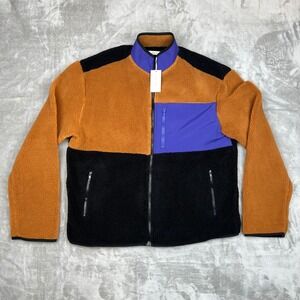 mnml Colorblock Sherpa Fleece Jacket Full Zip Black Orange Purple Mens